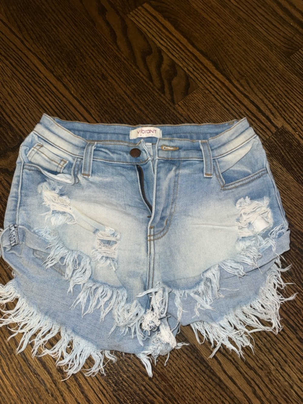 Vibrant Light Blue Distressed Fringed Denim Shorts